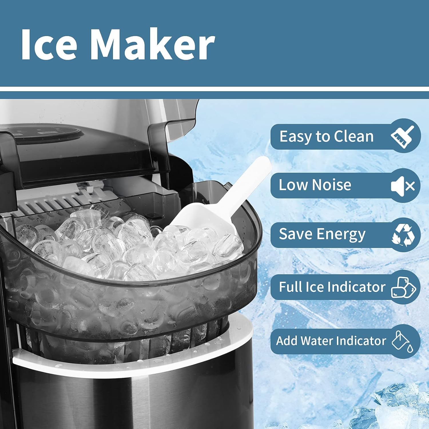 Ice Machine 12 kg/24 h, Professional Home Ice Maker Self-cleaning 1.7L, S/L Size, Ready in 6-9 Minutes, Silent, Ice Maker for Home/Bar, Black
