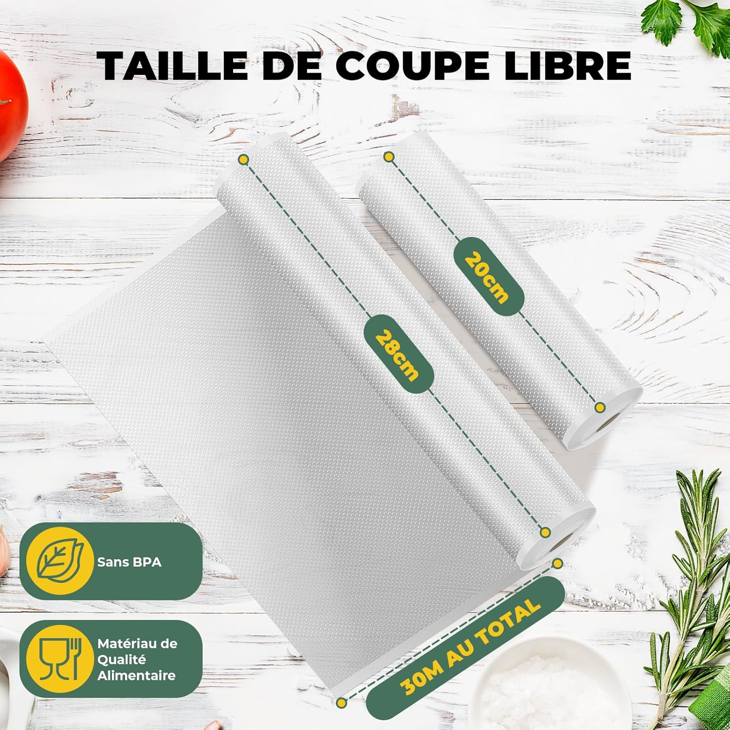 Food Vacuum Roll, 10 Rolls of BPA-Free Food Vacuum Film, 5 Rolls 28 x 300 cm and 5 Rolls 20 x 300 cm Food Vacuum Bag for Food Vacuum Machine and Cooking | 10 Rolls
